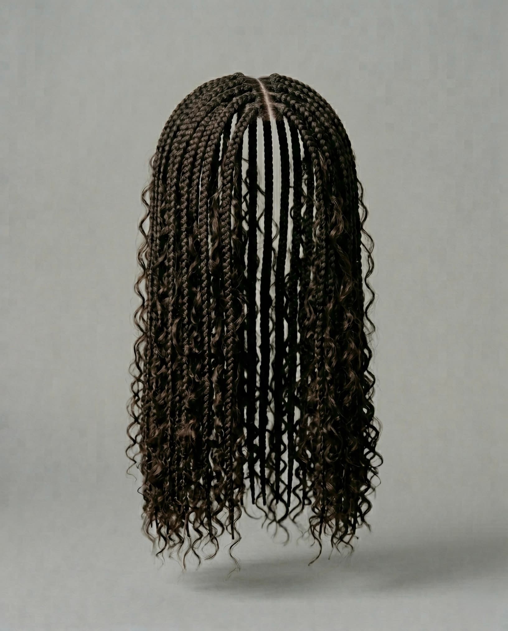 Boho braids with loose curly hair left out along the length of each braid